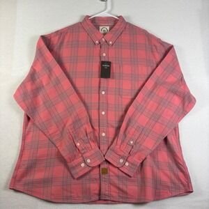 Dubinik Mens Flannel Shirt 2XL Pink Grey Plaid Cotton Button Down Long Sleev NEW